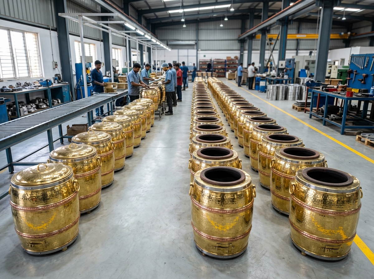 Rows of Finished Handcrafted Golden Tandoors