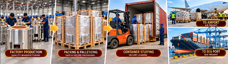 Tandoor Manufacturing & Export Logistics: Factory Production, Packing & Palletizing, Container Stuffing, Air Freight & Sea Freight